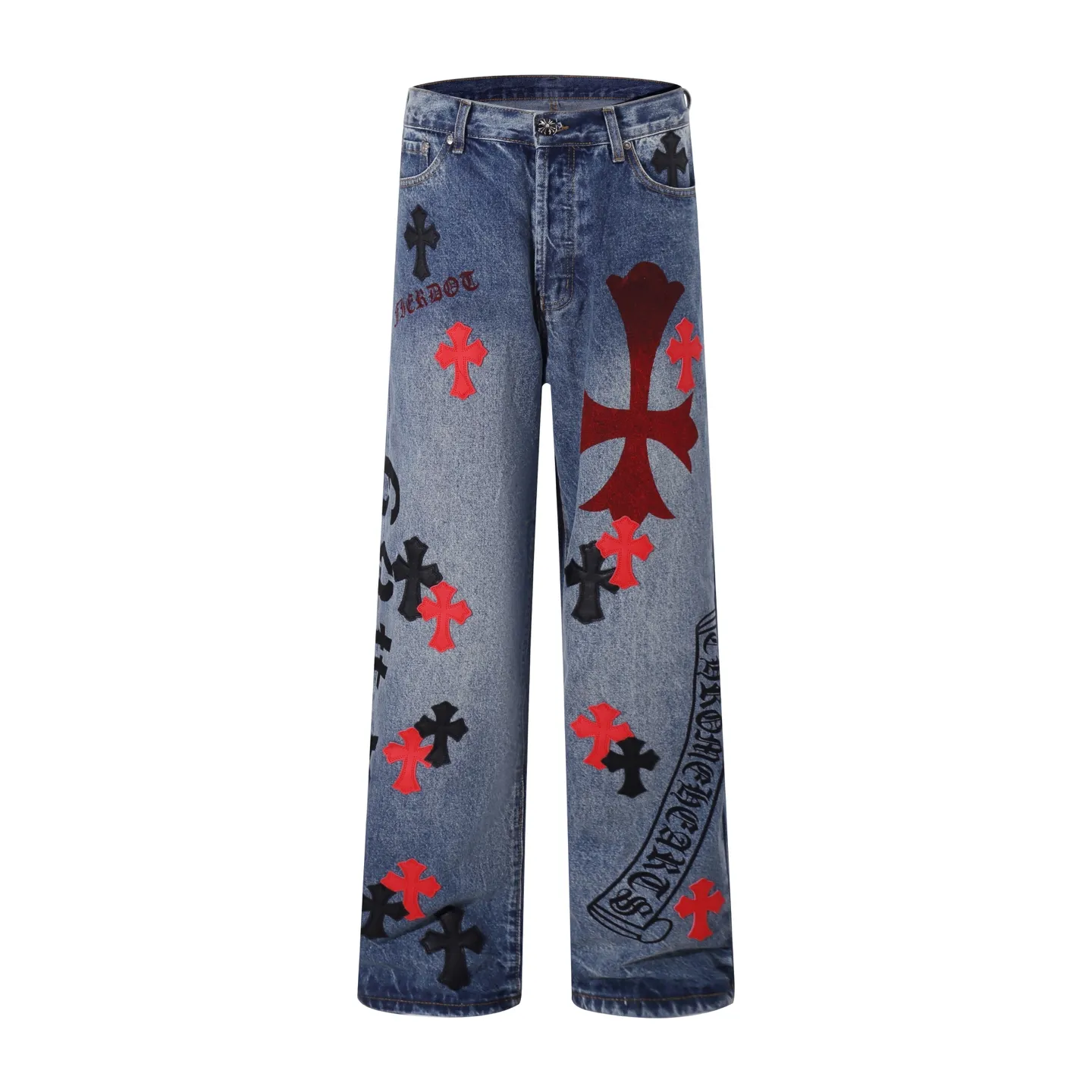 P260 Style No.: H97 Croxin & 𝐂𝐡𝐫𝐨𝐦𝐞 𝐇𝐞𝐚𝐫𝐭 Pingtai SS25 blue and red printed jeans. Styles with different wash textures are very friendly to people with thin legs. The slightly flared version perfectly modifies the leg shape. The timeless and moderate length makes it easy to match and match. It is the basis for various styles and is a must-have in your wardrobe! The fabric is stiff but also makes the upper body soft without losing texture. The washing process is even more perfect. It is a must-have item for everyone! ! ! Washed wheat, hang tag, pants label, three labels complete Color: blue Size: 28-30-32-34-36